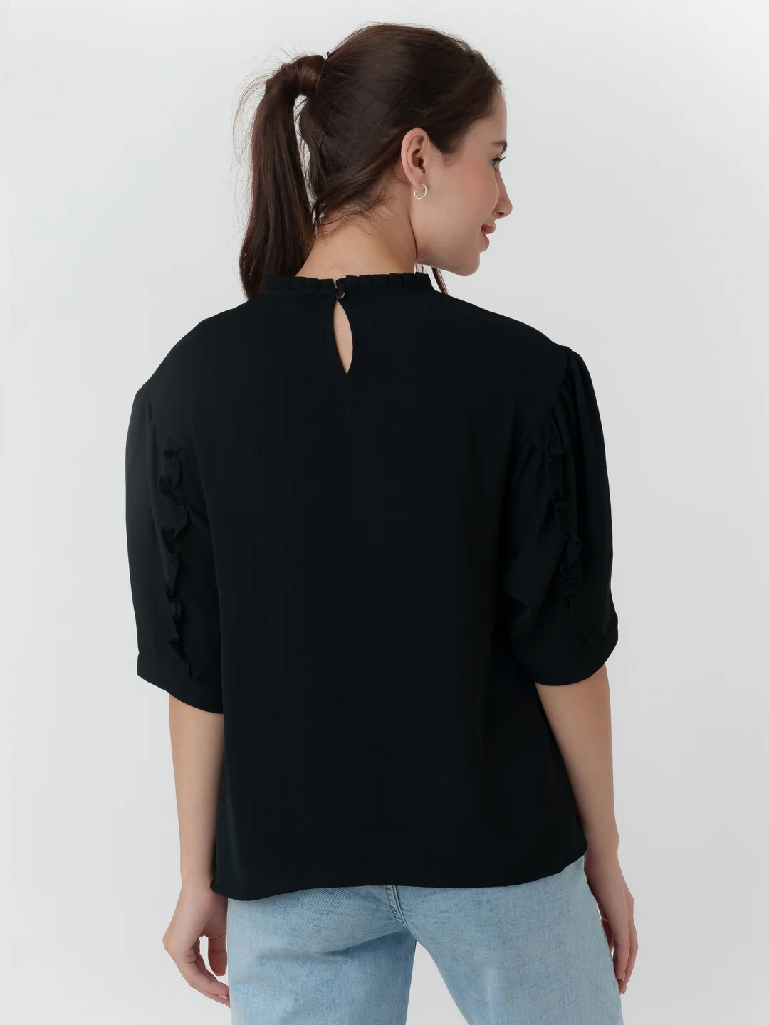 Black Solid Frill Top - Image 4
