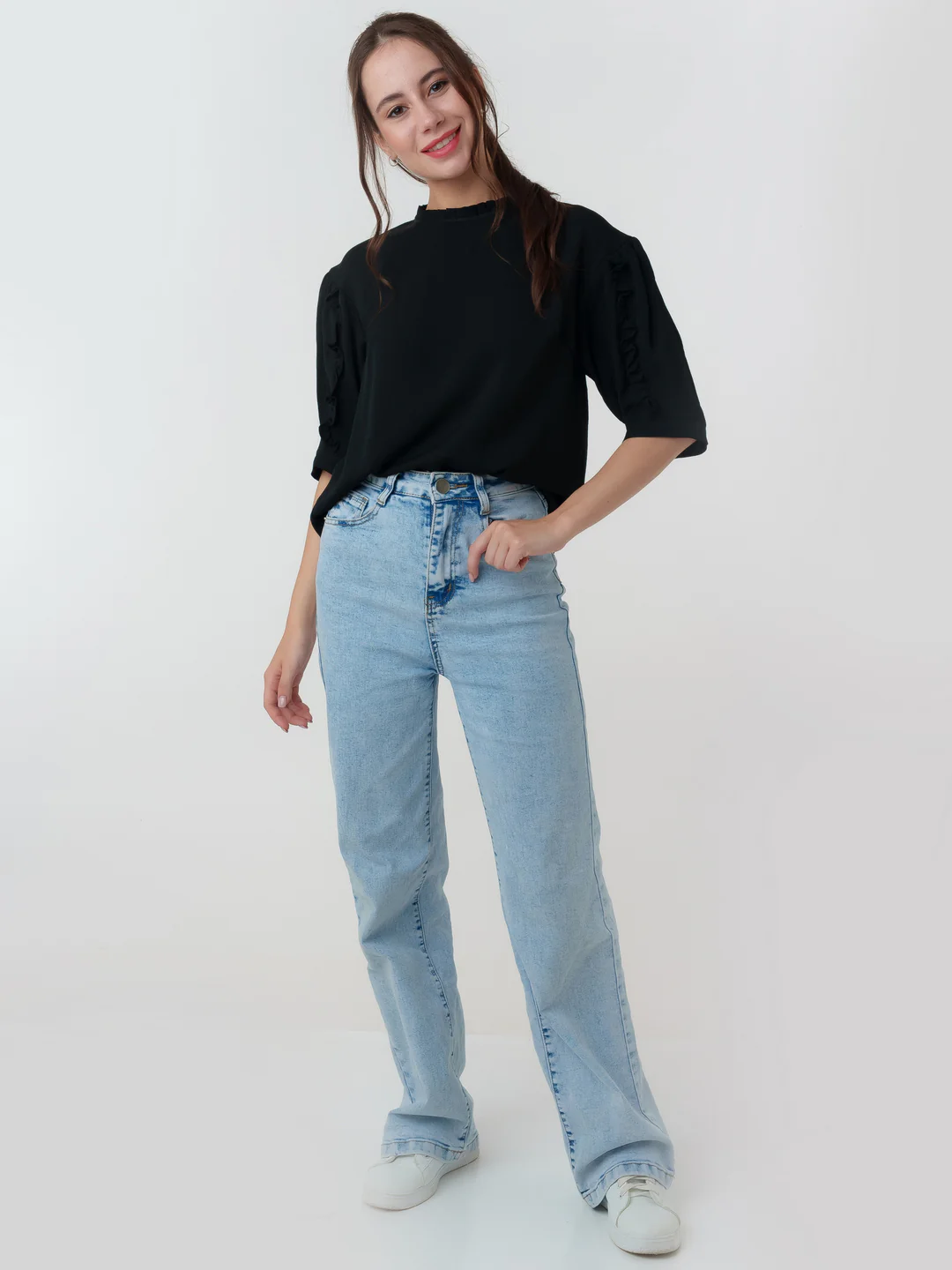 Black Solid Frill Top - Image 5