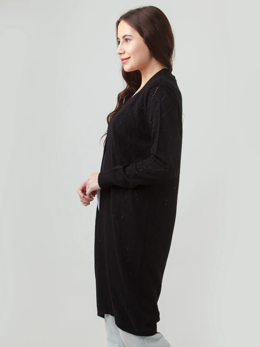 Black Solid Front-Open Longline Shrug - Image 3