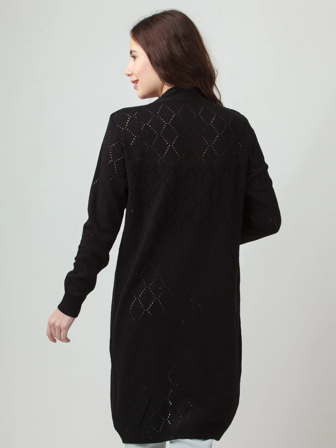 Black Solid Front-Open Longline Shrug - Image 4