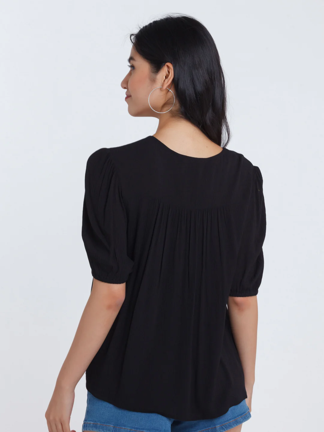 Black Solid Gathered Top - Image 4
