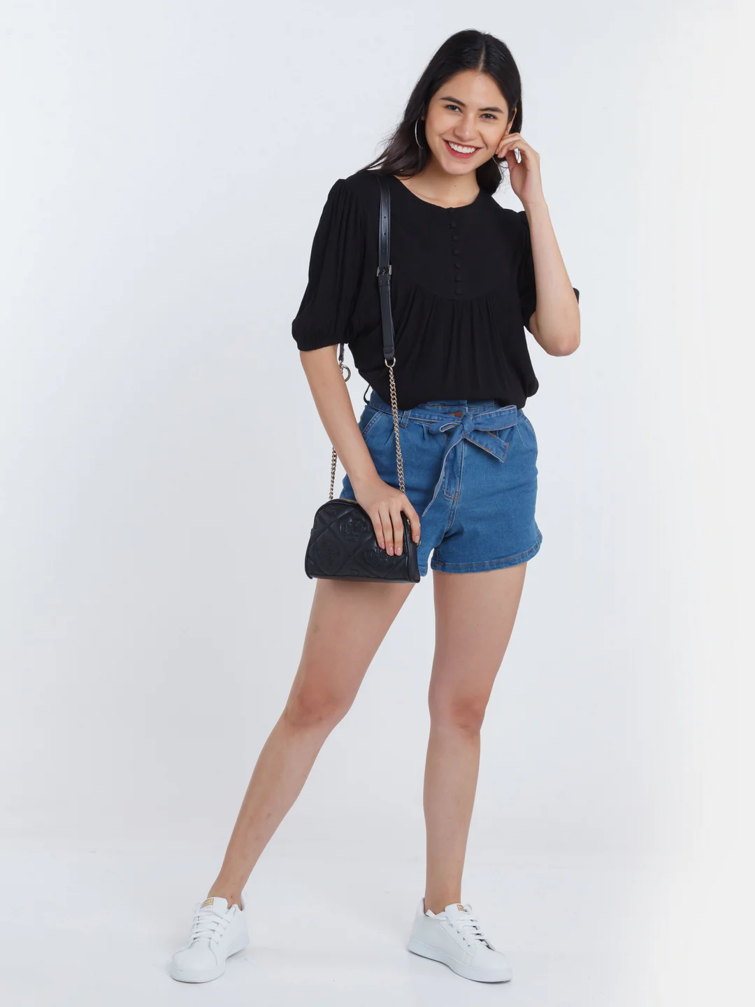 Black Solid Gathered Top - Image 5