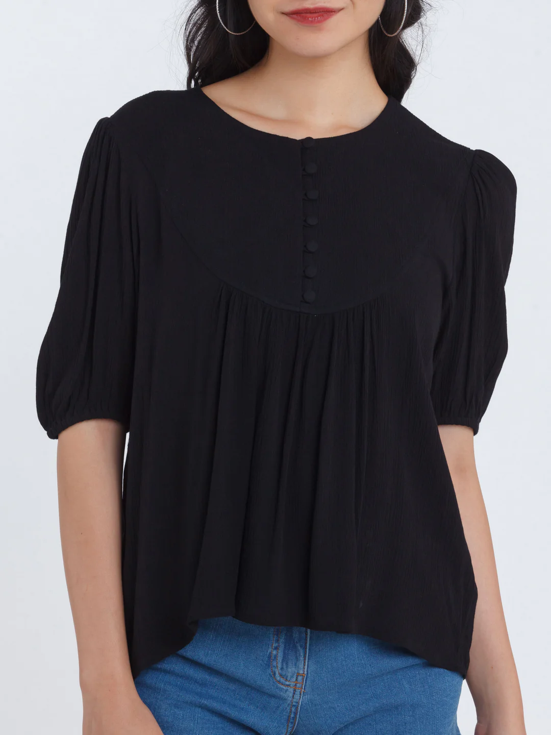 Black Solid Gathered Top - Image 6