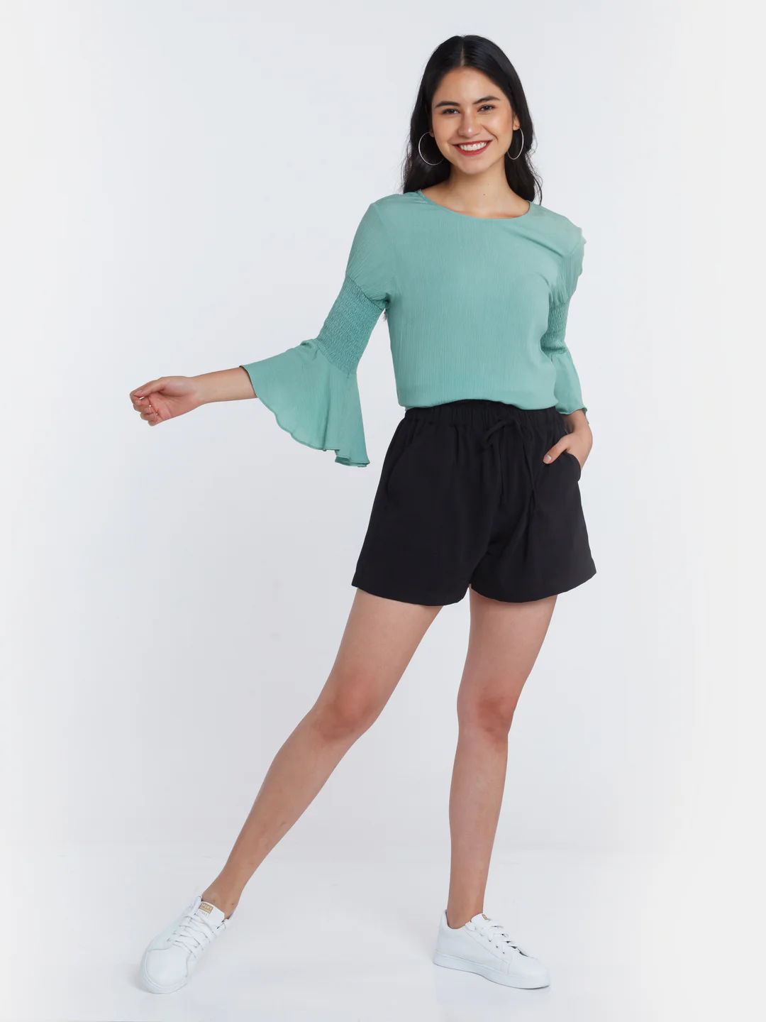 Black Solid High Waisted Shorts