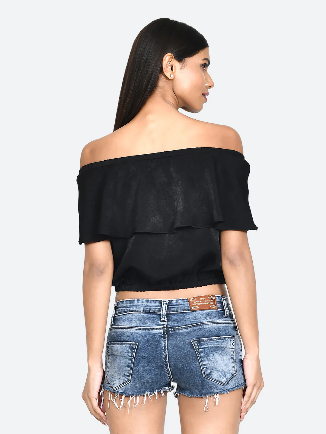 Black Solid Off-shoulder Top - Image 4