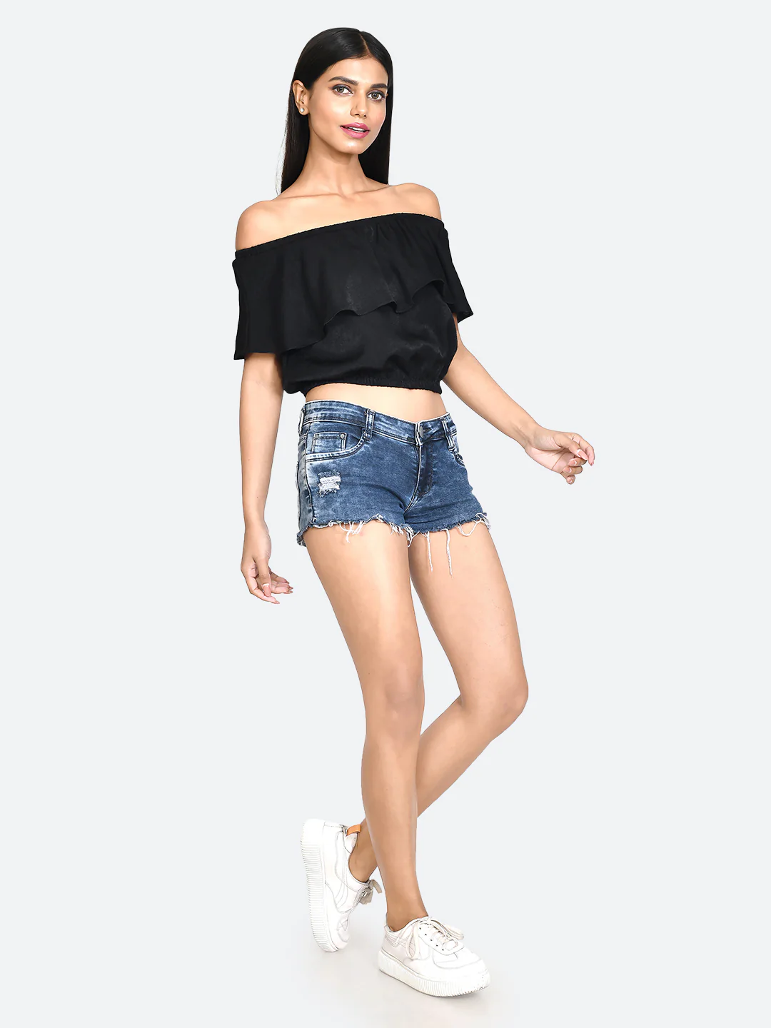 Black Solid Off-shoulder Top - Image 5