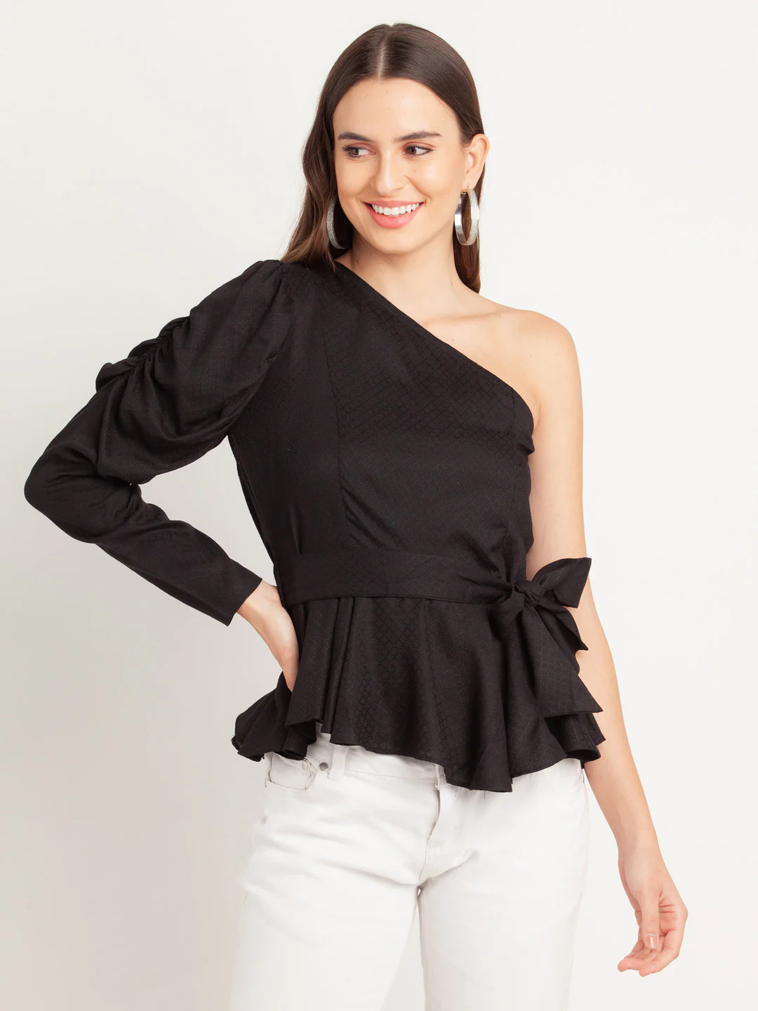 Black Solid Off Shoulder Top - Image 2