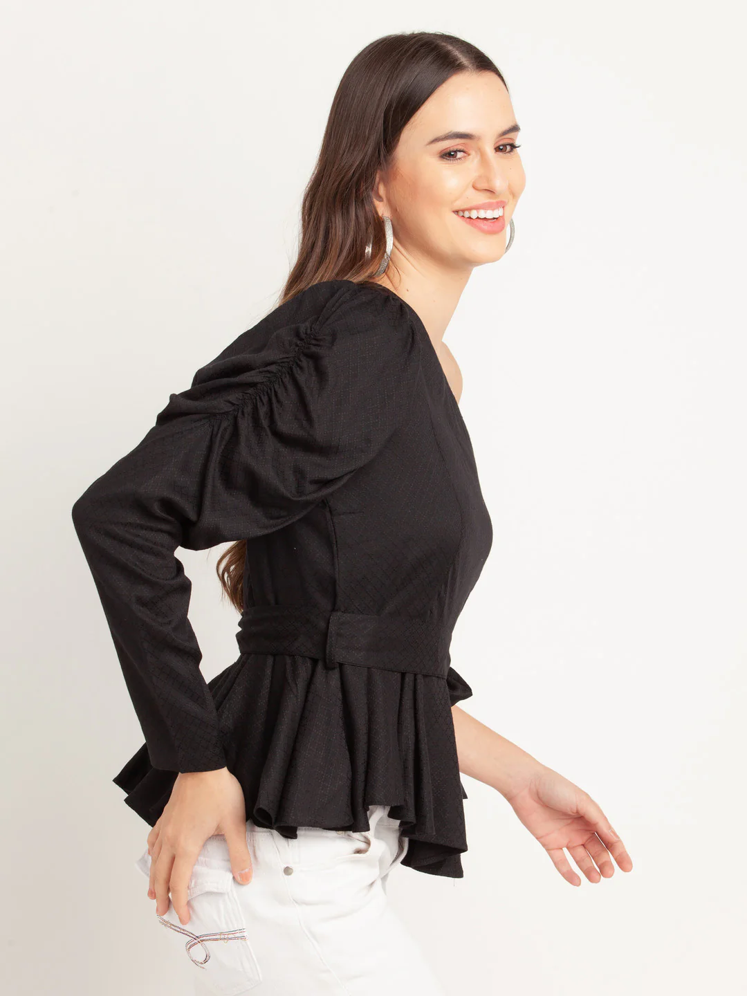 Black Solid Off Shoulder Top - Image 3