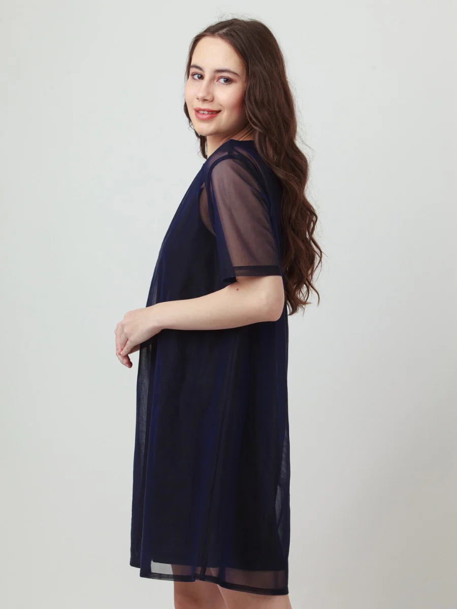 Black Solid Oversized Short Dress - Image 3