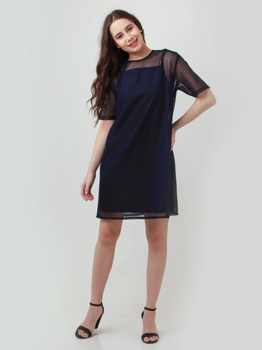 Black Solid Oversized Short Dress - Image 5
