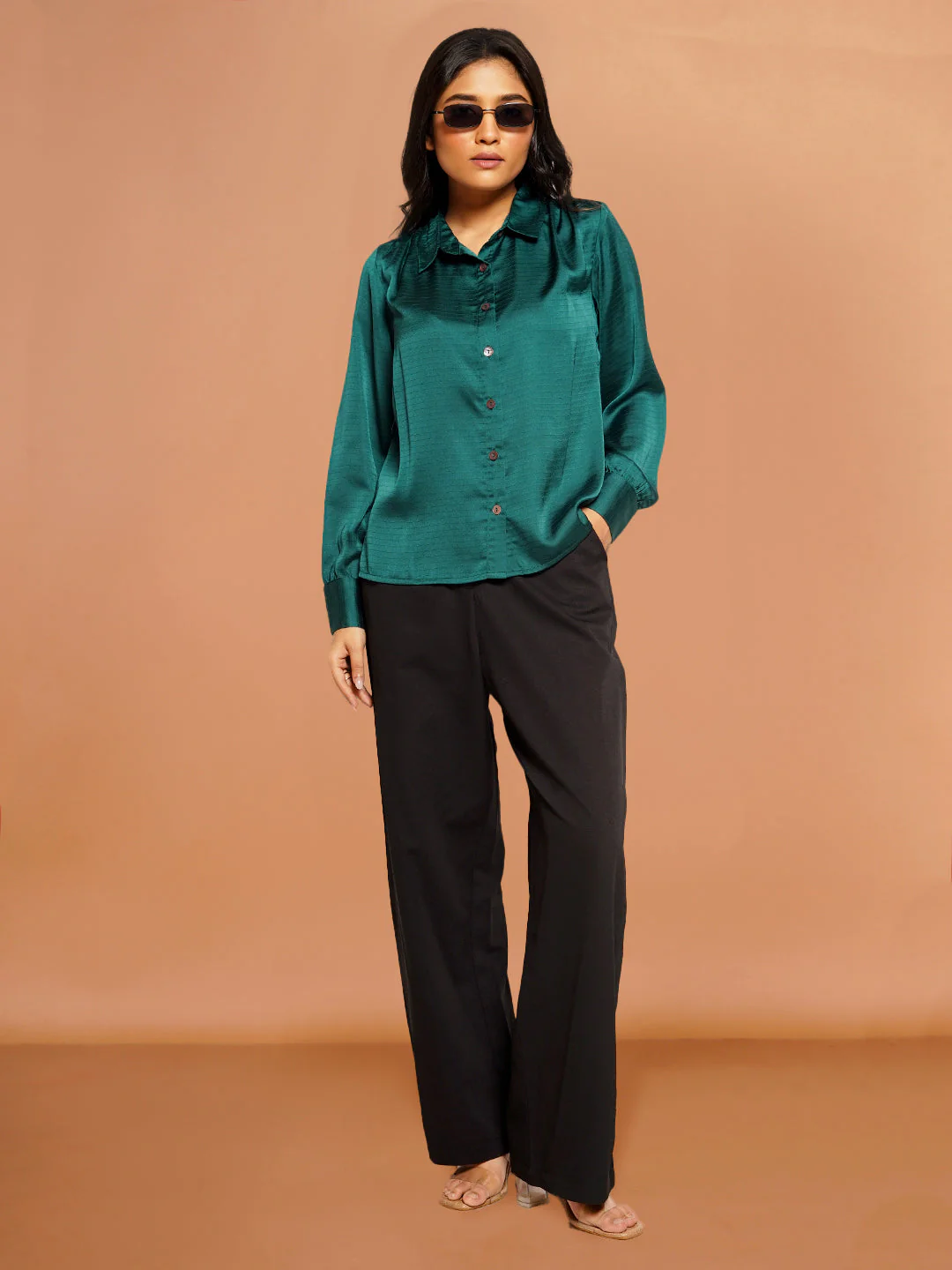 Black Solid Parallel Trouser