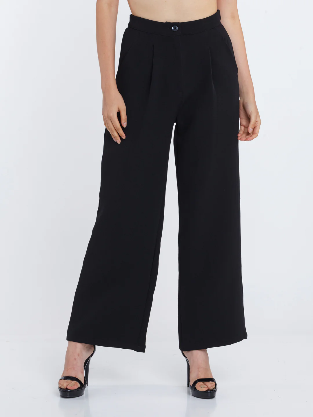Black Solid Pleated Trouser - Image 2