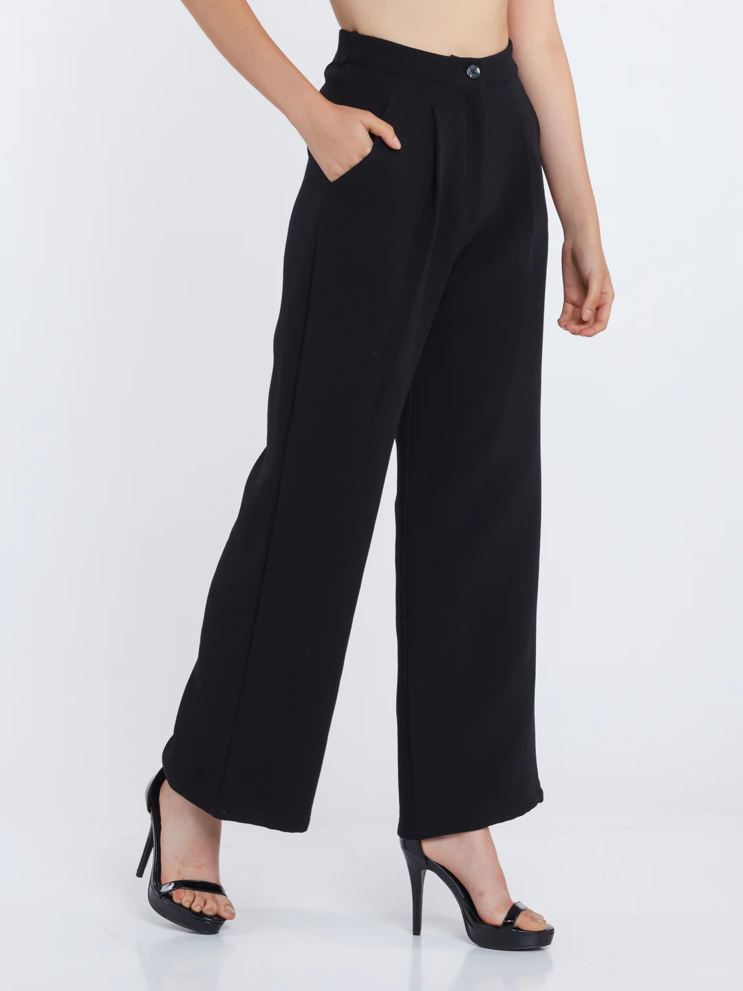 Black Solid Pleated Trouser - Image 3