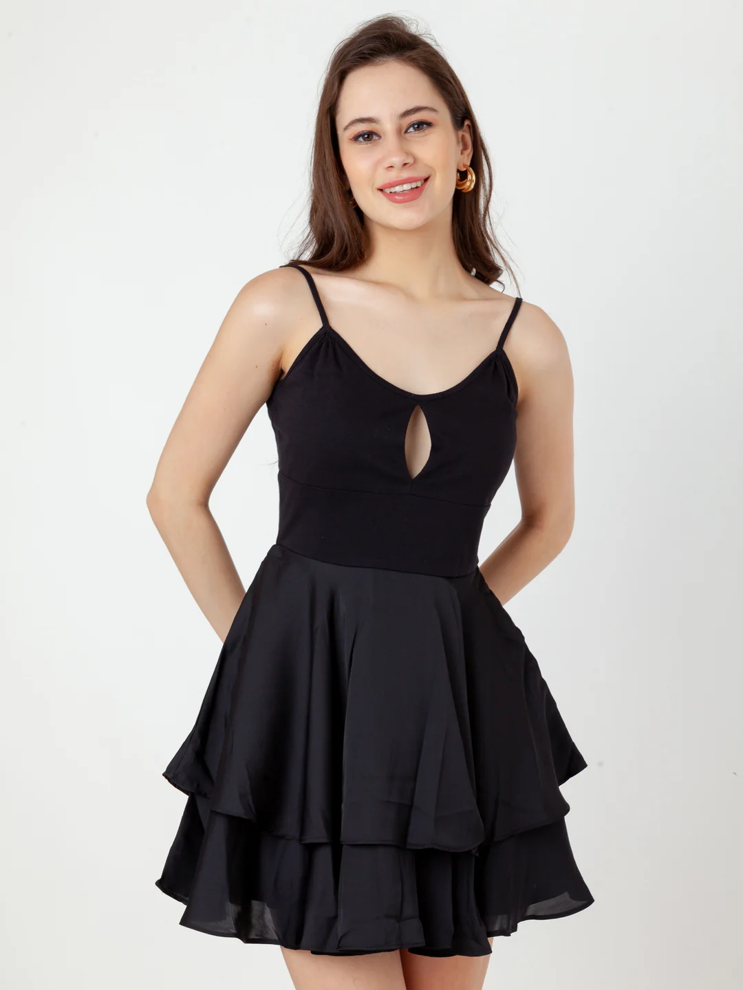 Black Solid Regular Short Dress - Image 2