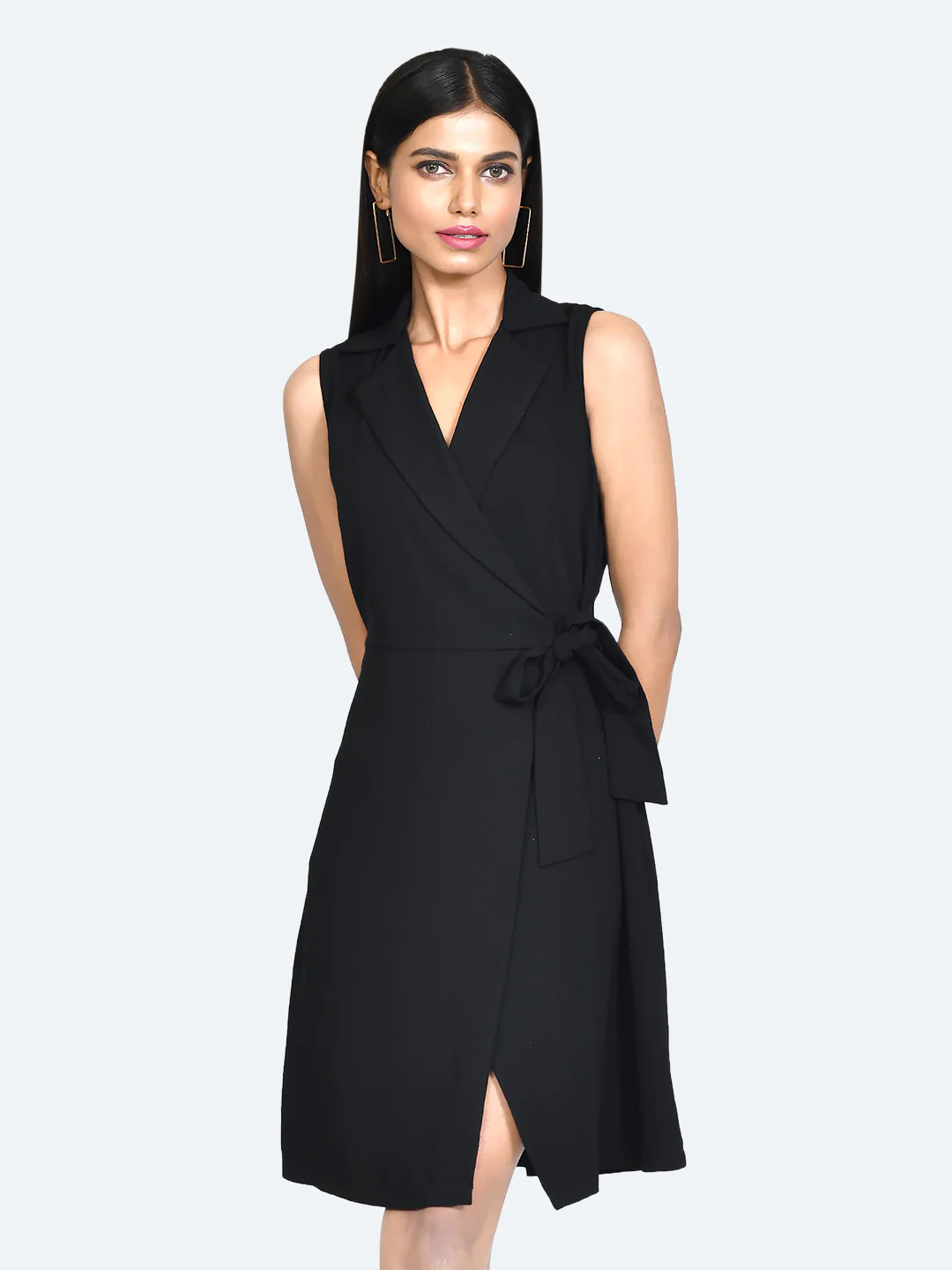 Black Solid Regular Short Dress - Image 3