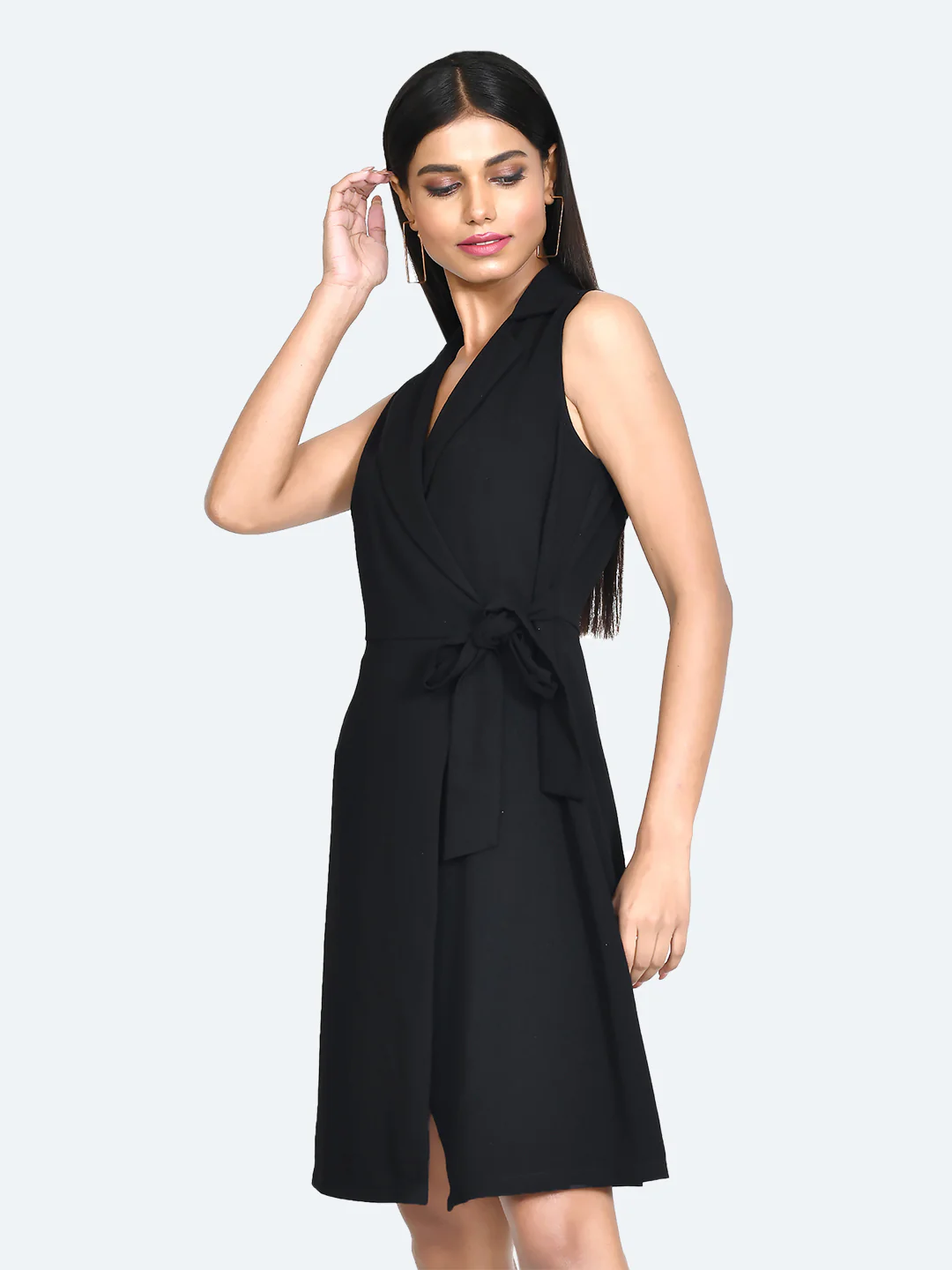Black Solid Regular Short Dress - Image 4