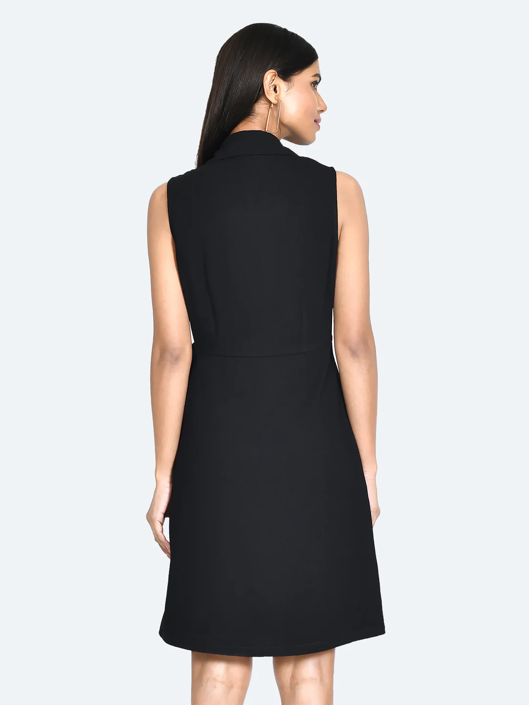 Black Solid Regular Short Dress - Image 5