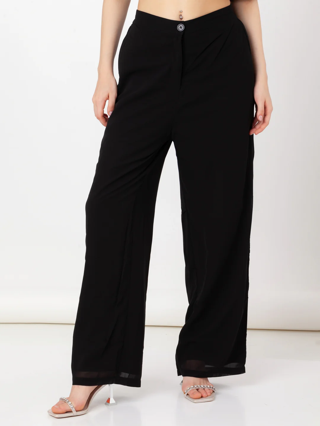 Black Solid Regular Trouser - Image 2