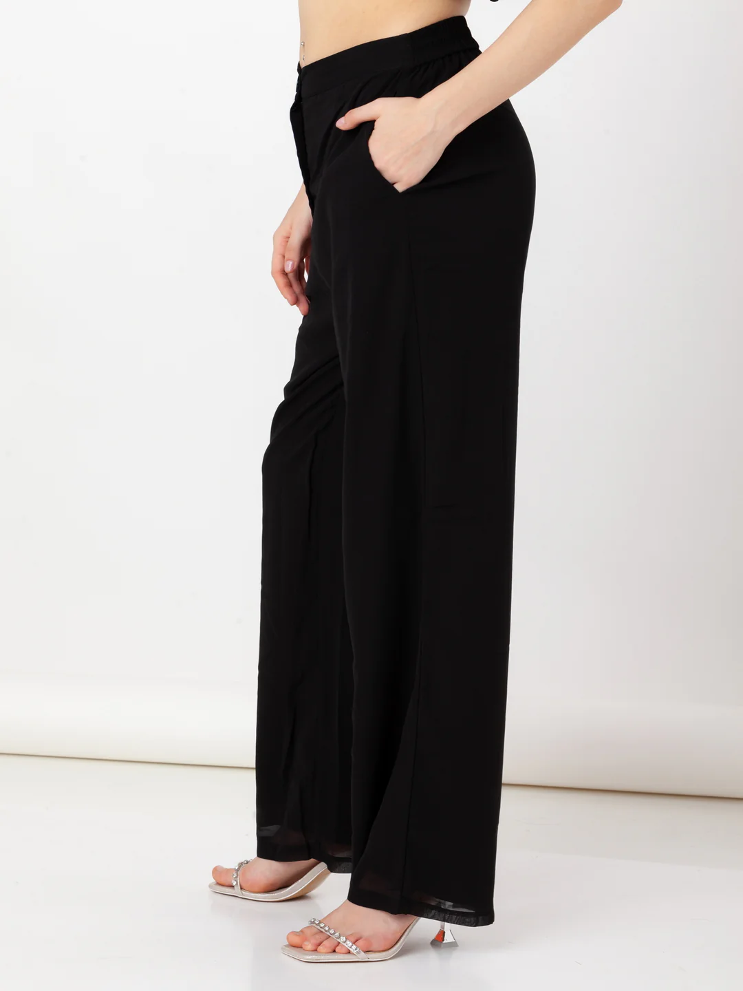 Black Solid Regular Trouser - Image 3