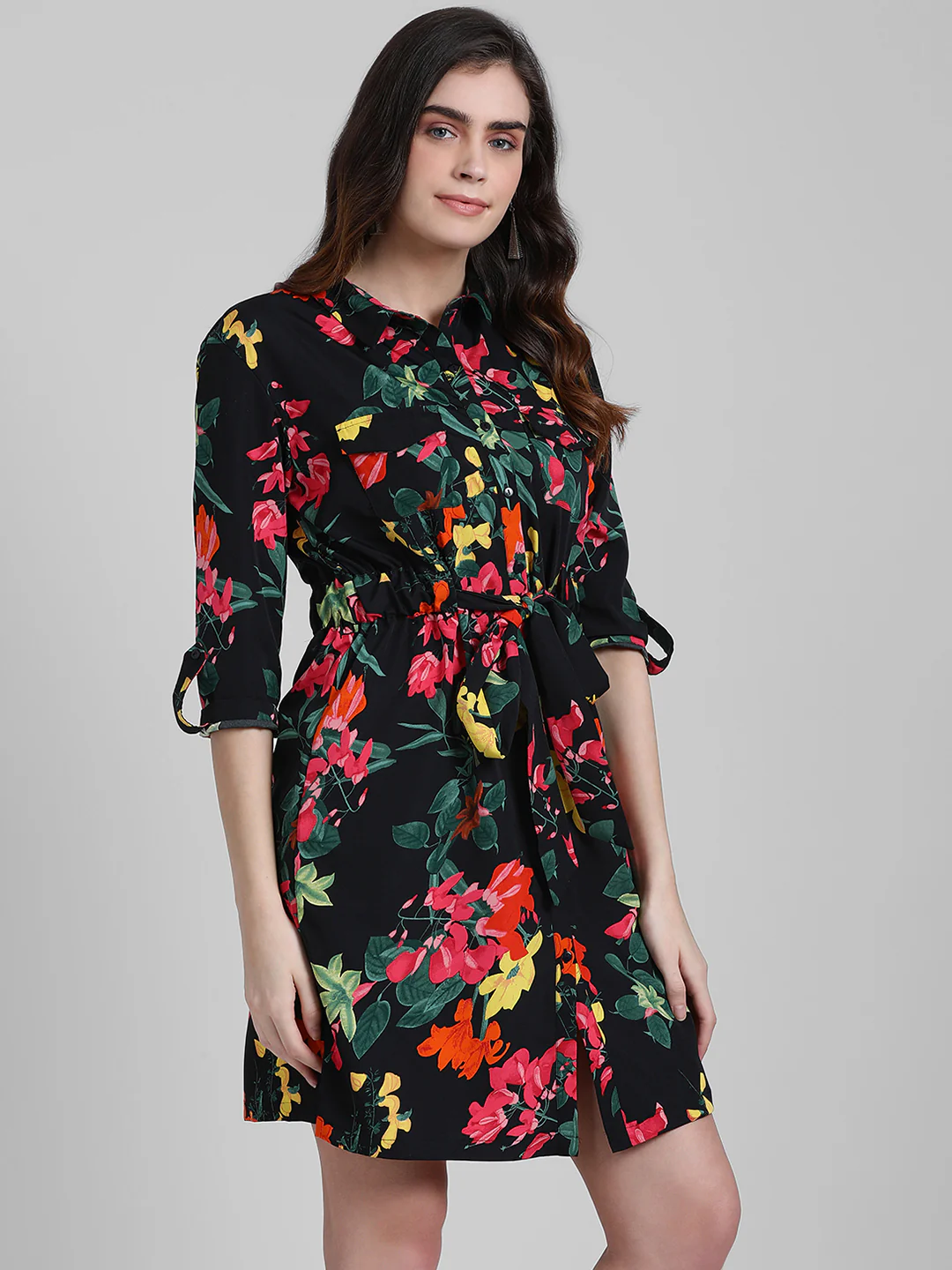 Black Solid Shirt Dress - Image 3