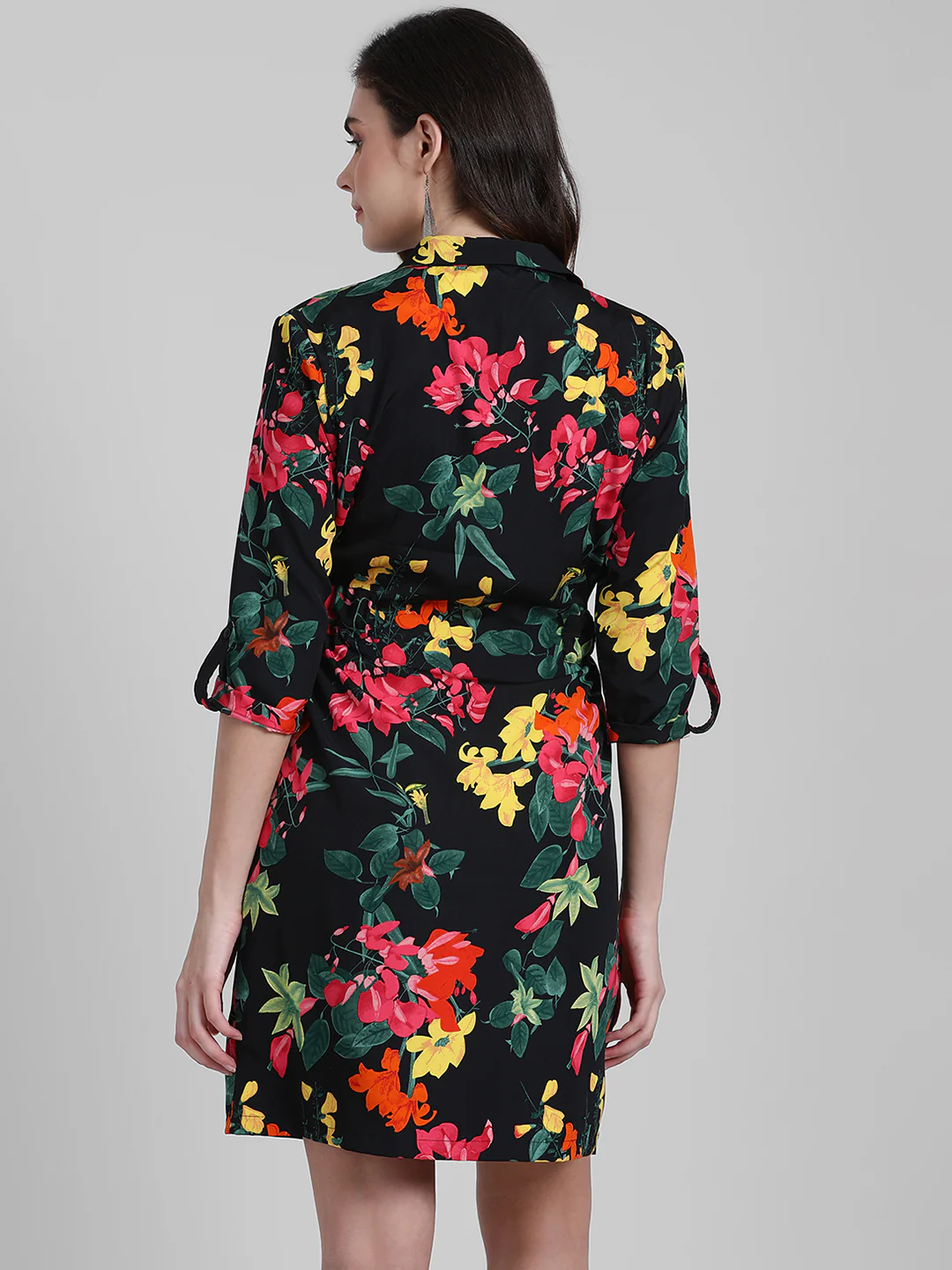 Black Solid Shirt Dress - Image 4