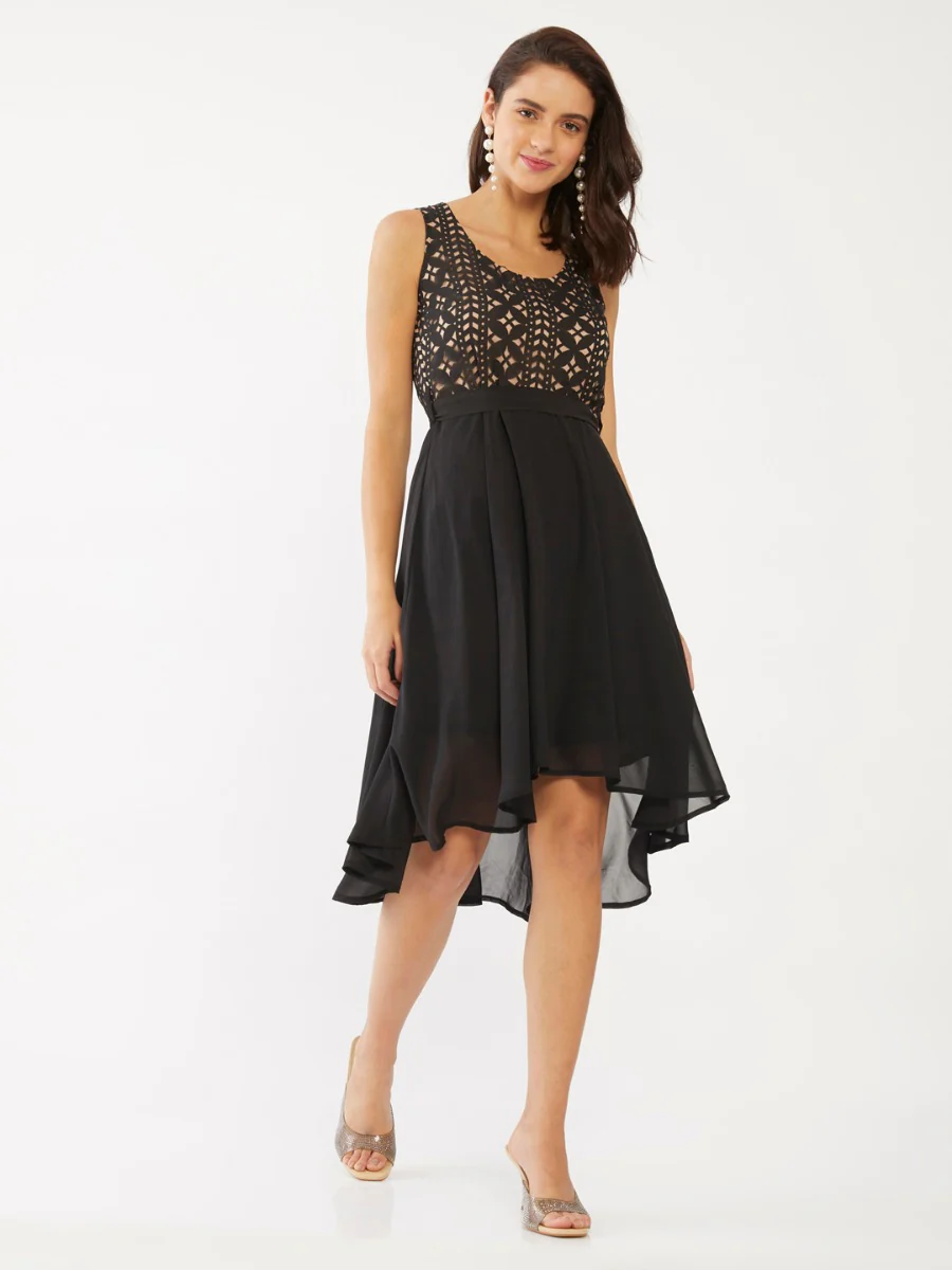 Black Solid Short Dress - Image 2