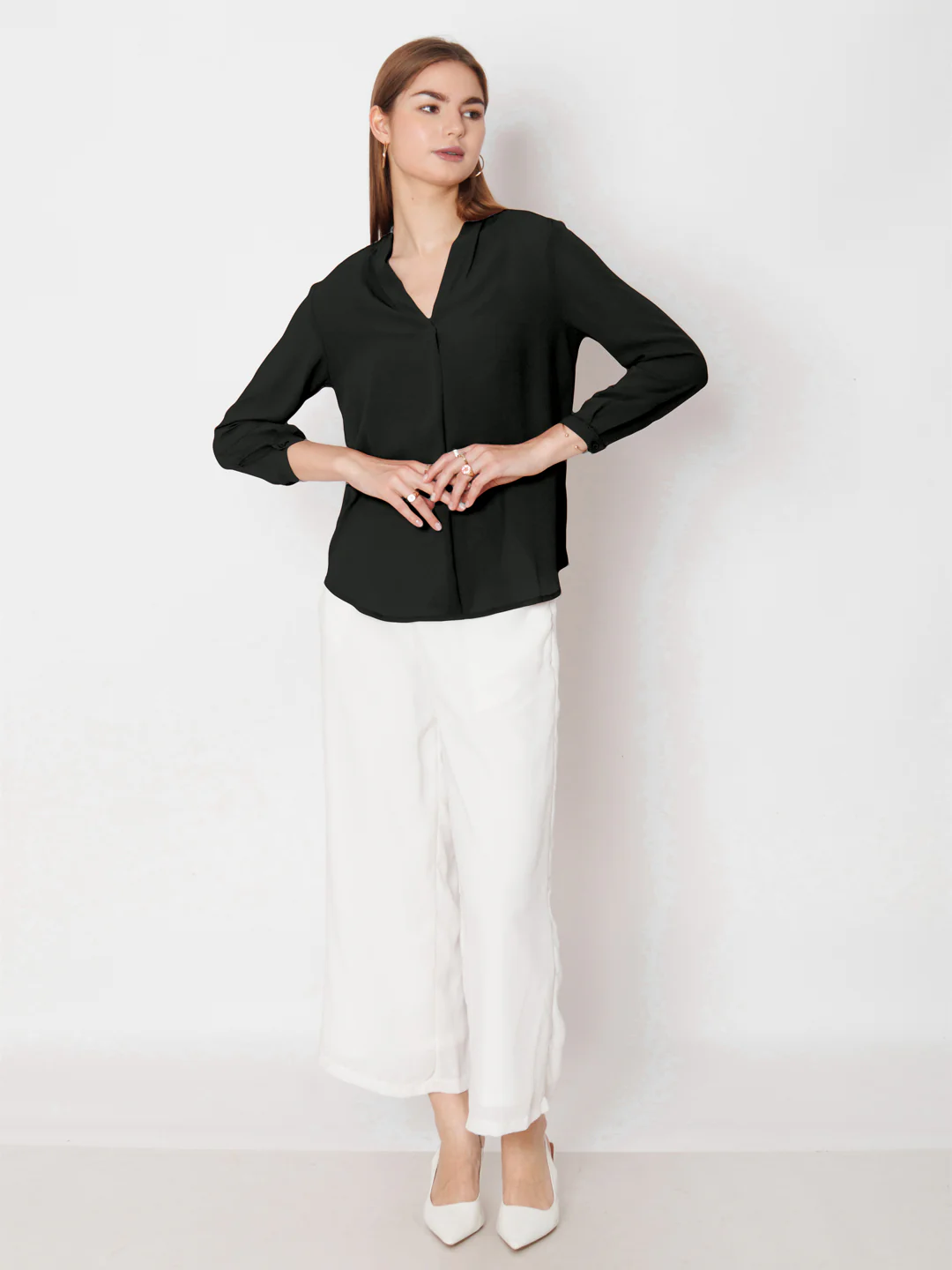 Black Solid Straight Fit Top
