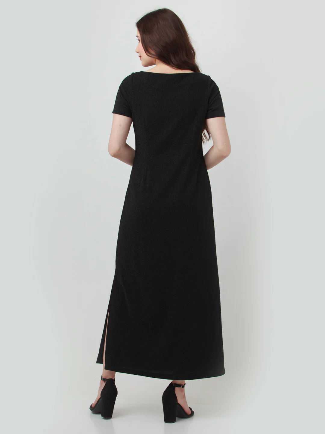 Black Solid Straight Maxi Dress - Image 4