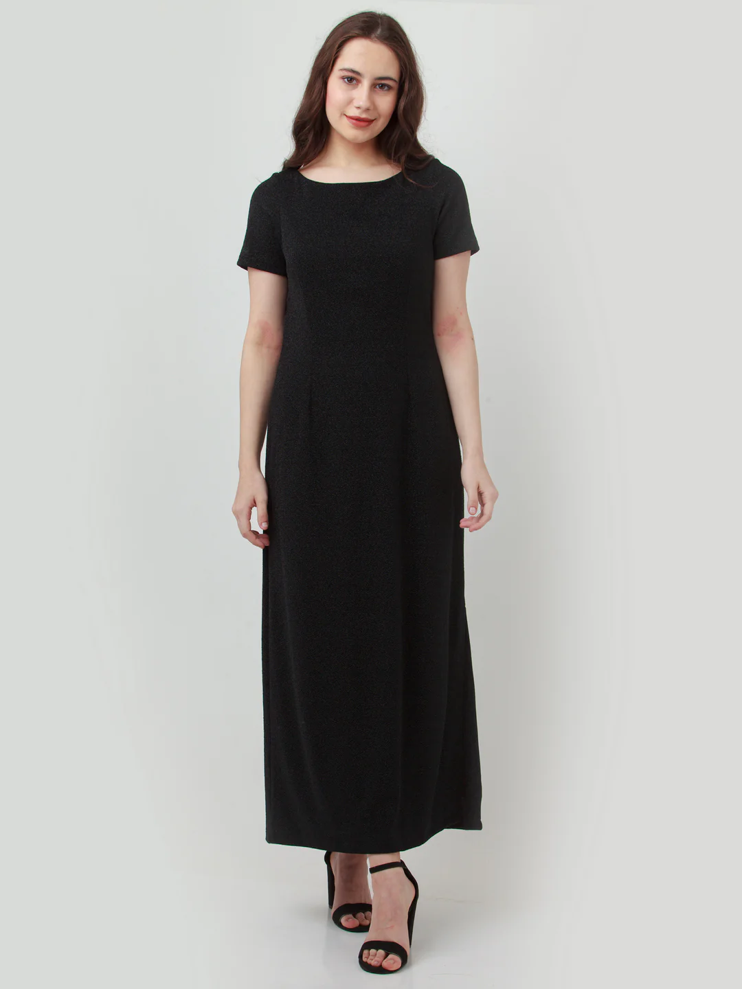 Black Solid Straight Maxi Dress - Image 7