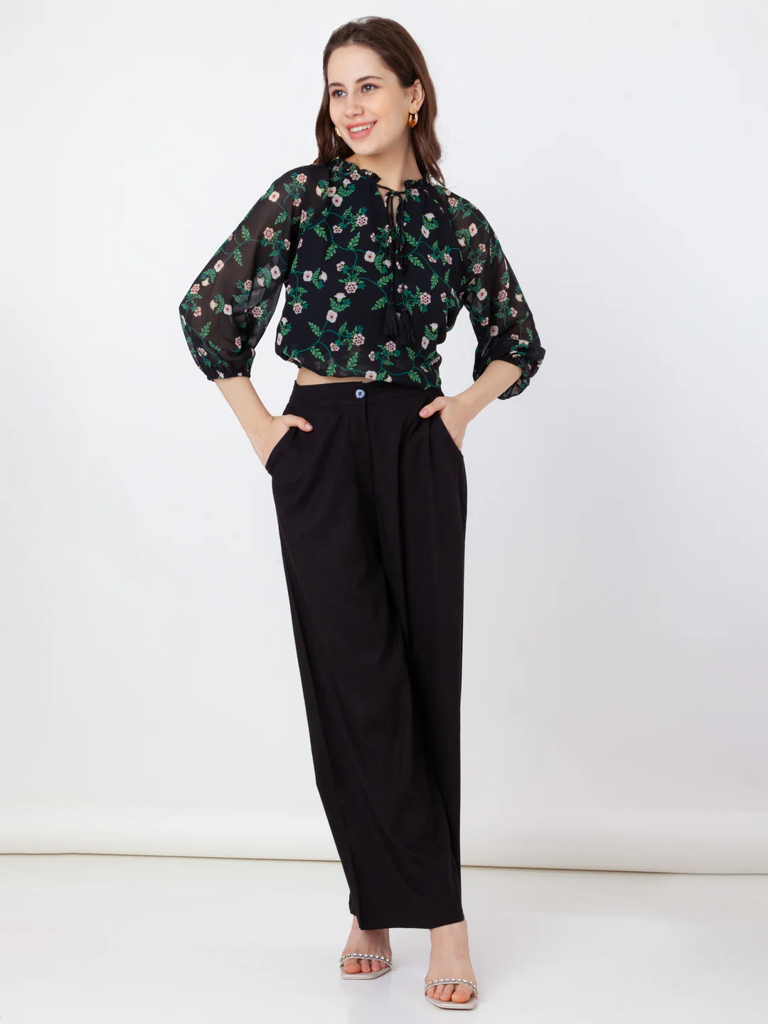 Black Solid Straight Trouser