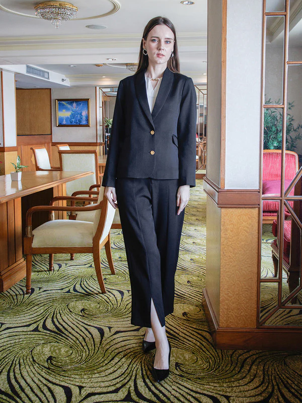 Black Solid Straight Trouser