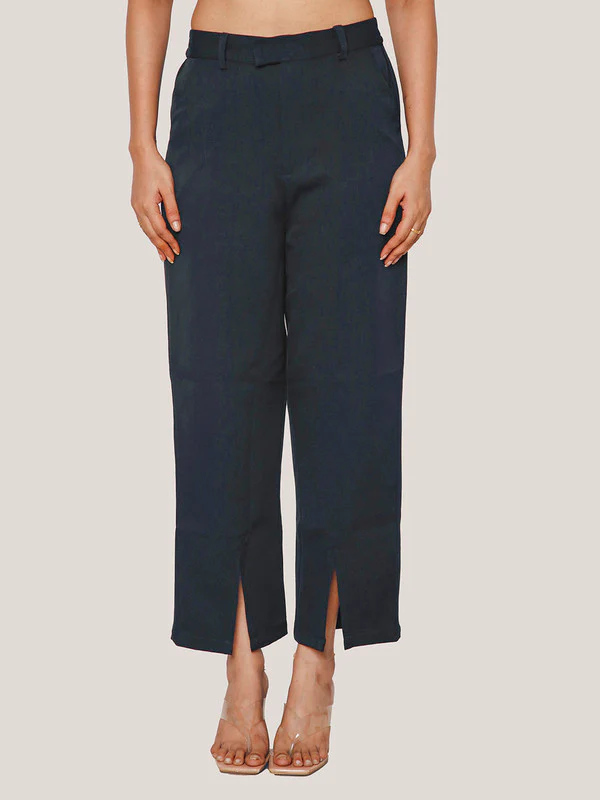 Black Solid Straight Trouser - Image 2