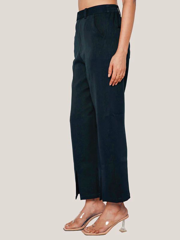 Black Solid Straight Trouser - Image 3