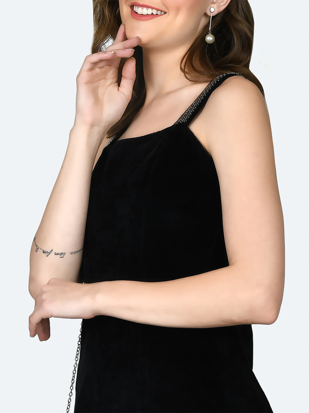 Black Solid Strappy Short Dress - Image 6