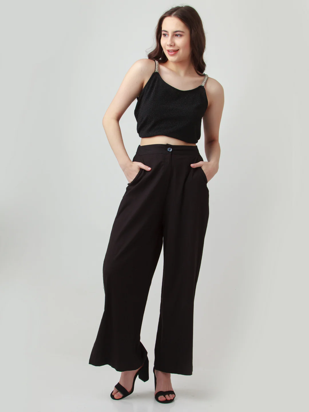 Black Solid Trousers - Image 2