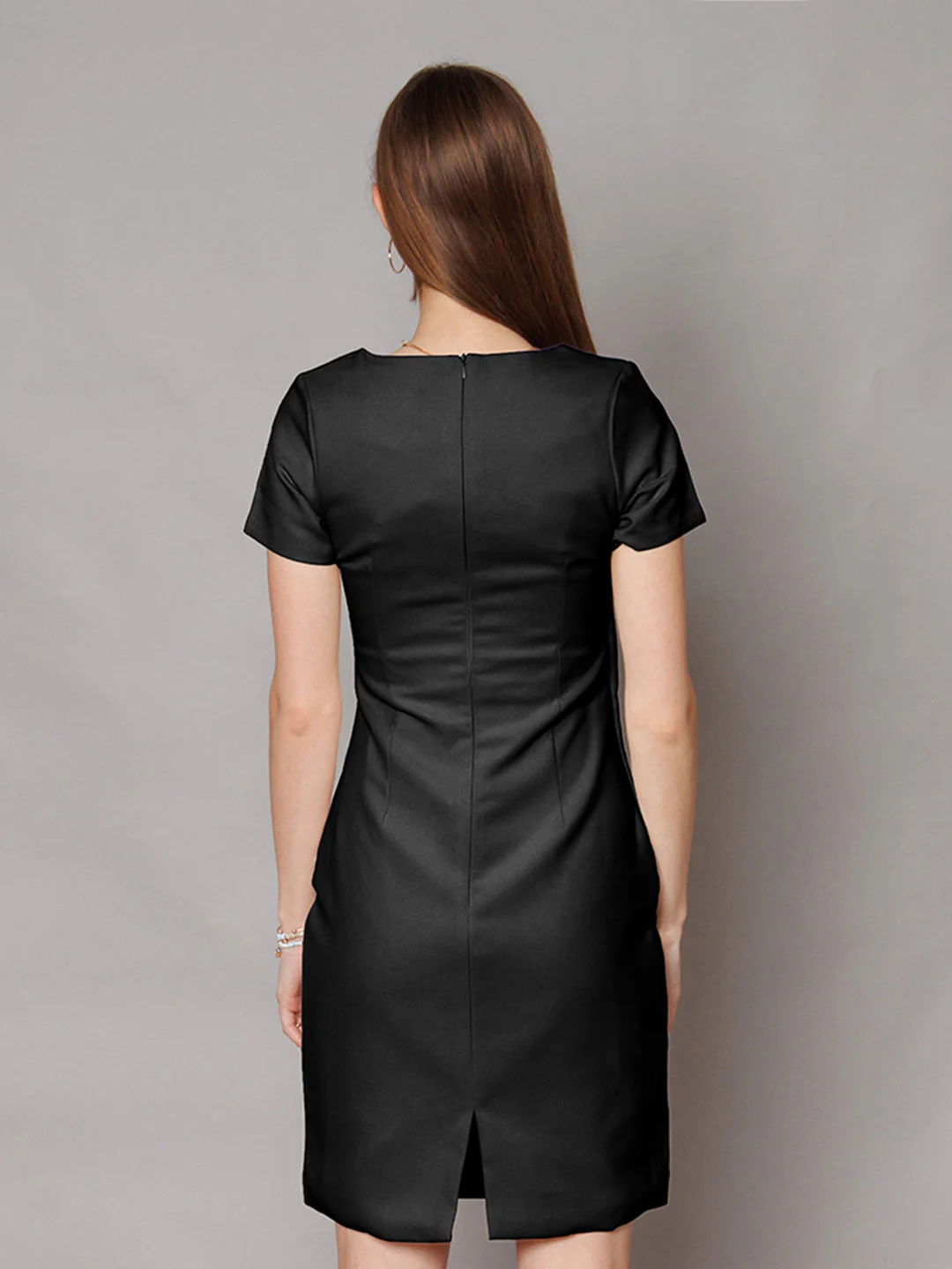 Black Solid Waist Tie-Up Mini Dress - Image 4
