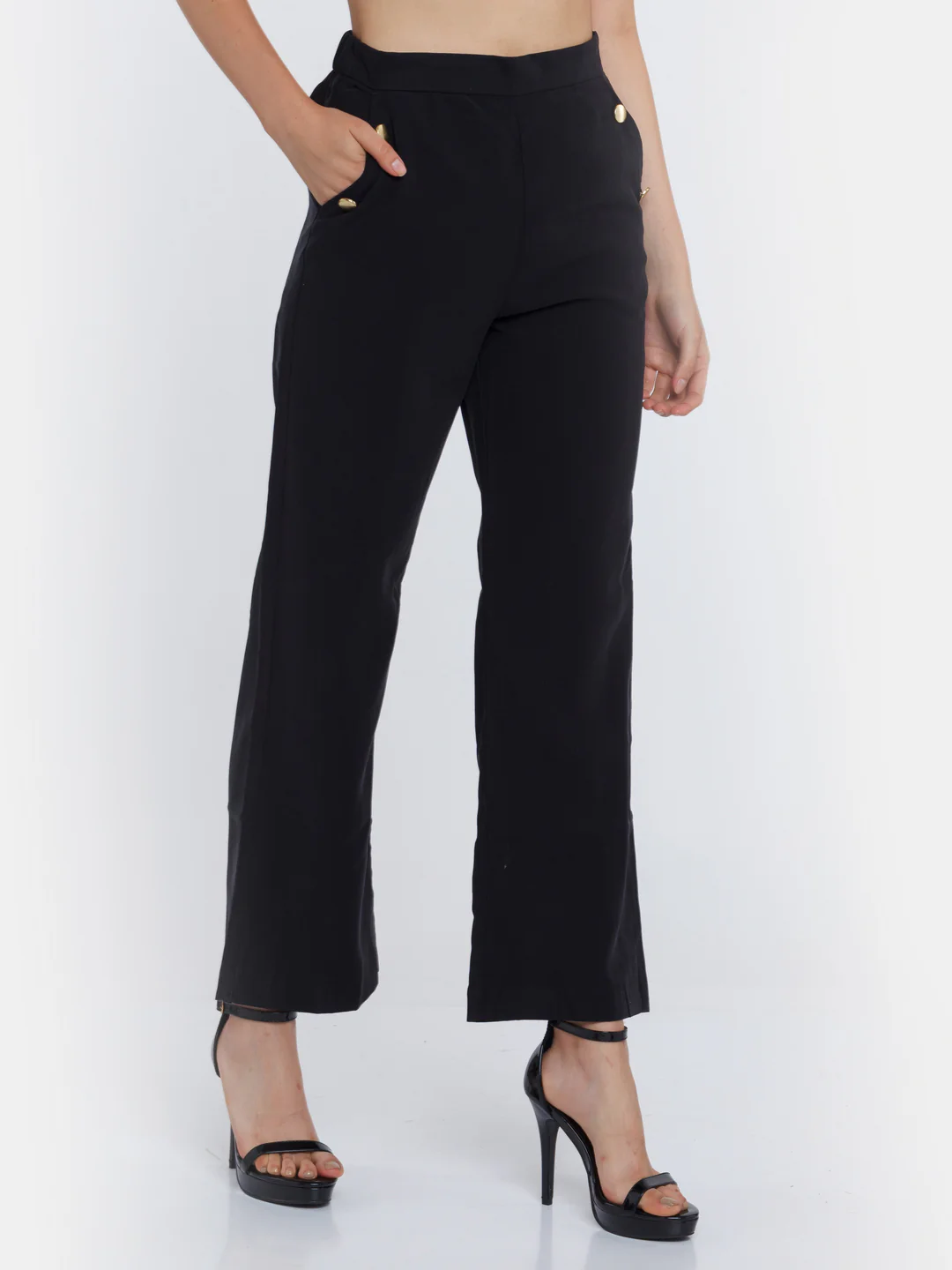 Black Solid Wide Leg Trouser - Image 3