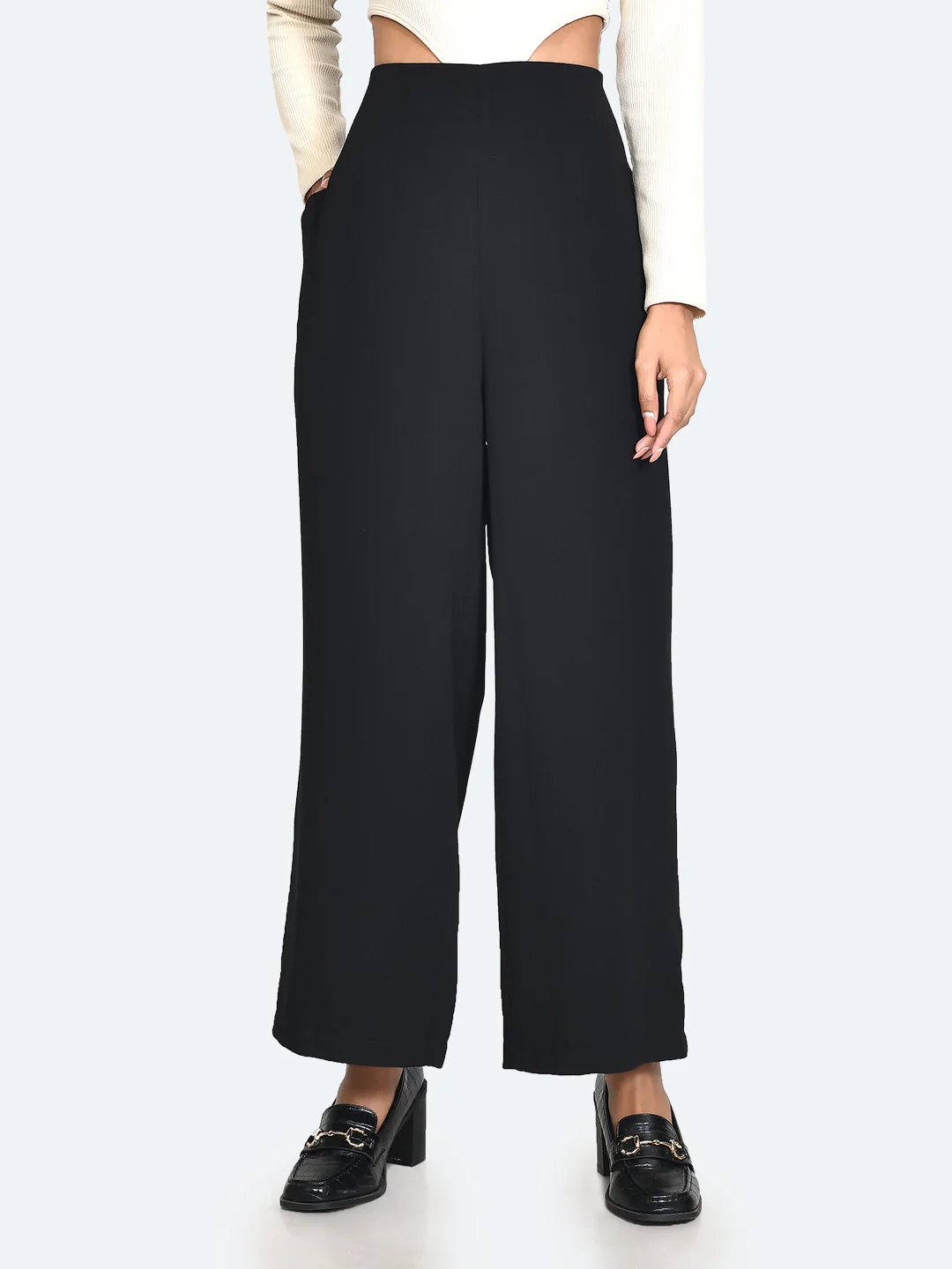 Black Solid Wide Leg Trouser - Image 2