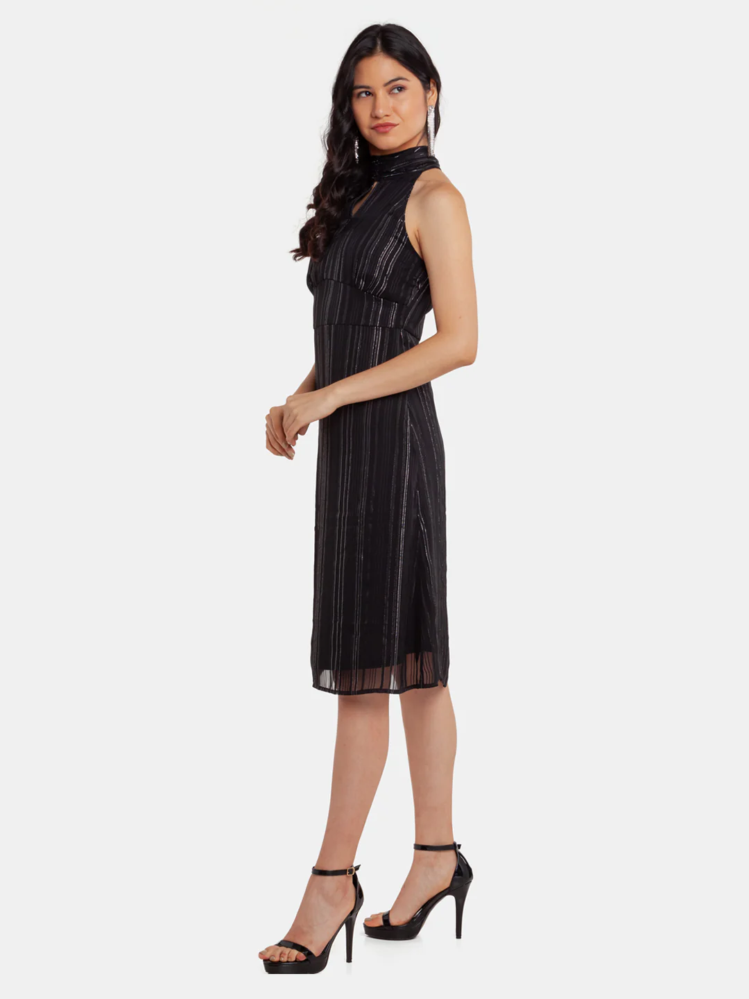 Black Striped A-Line Midi Dress - Image 3
