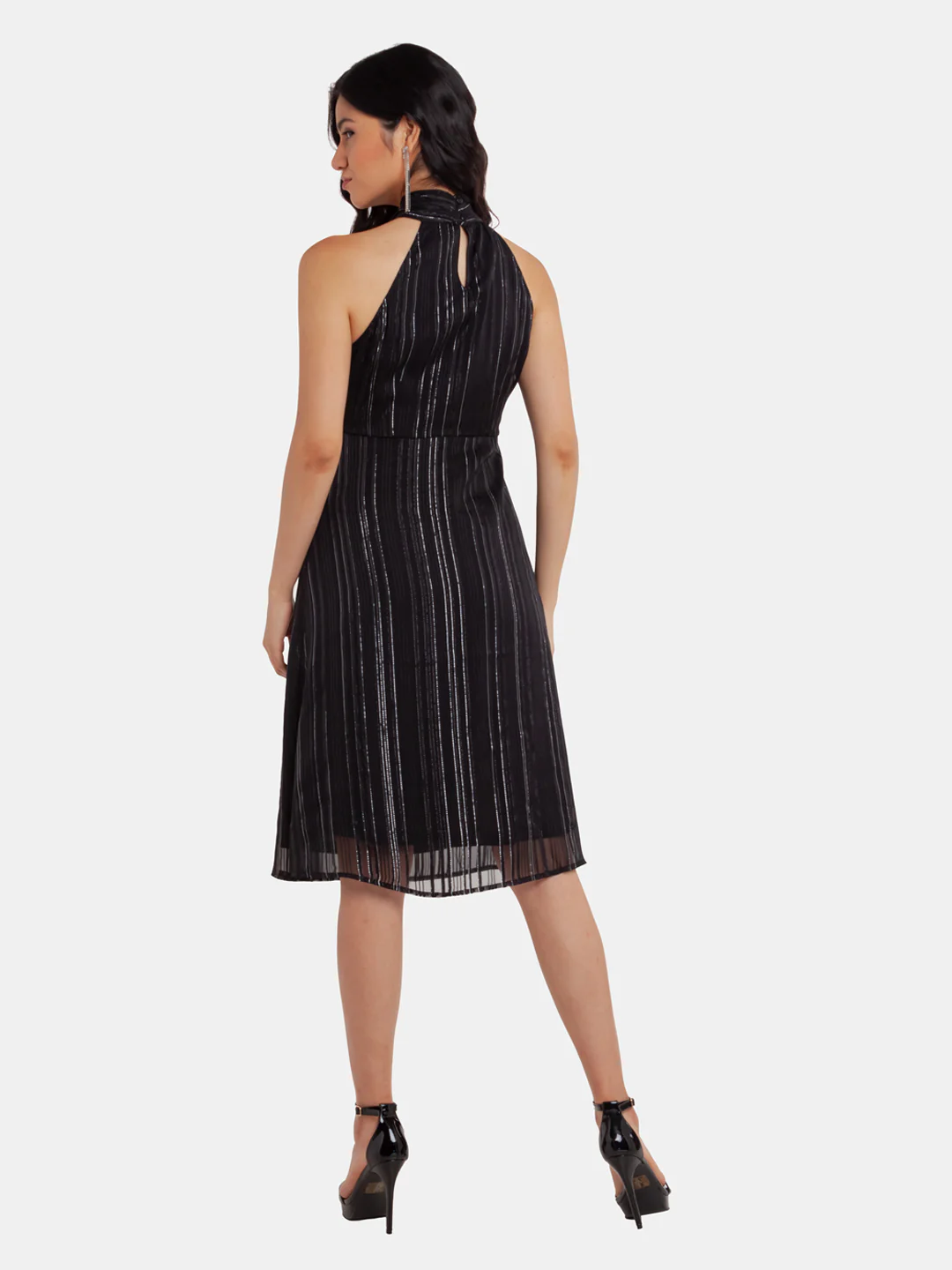 Black Striped A-Line Midi Dress - Image 4
