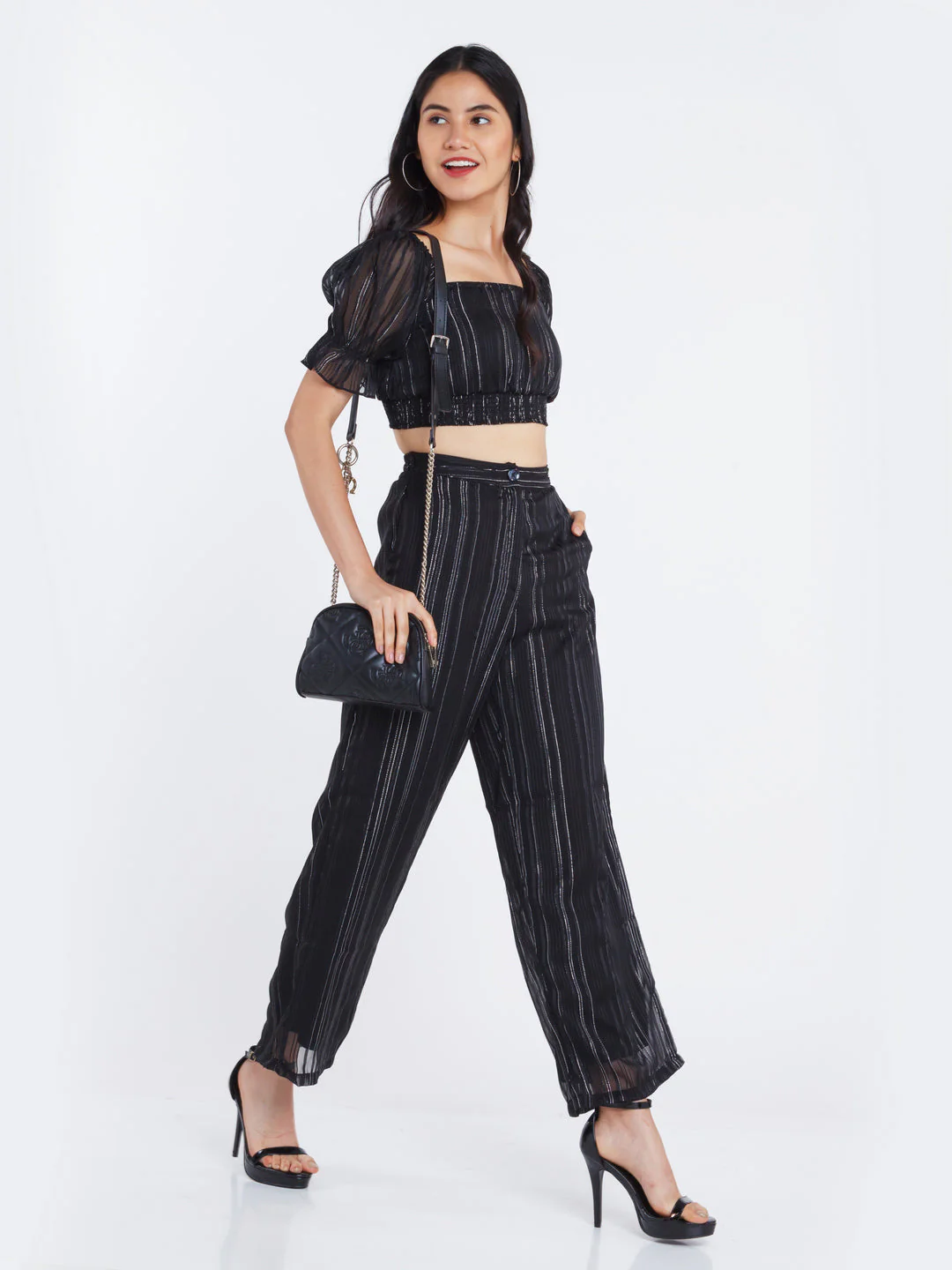Black Striped Crop Top