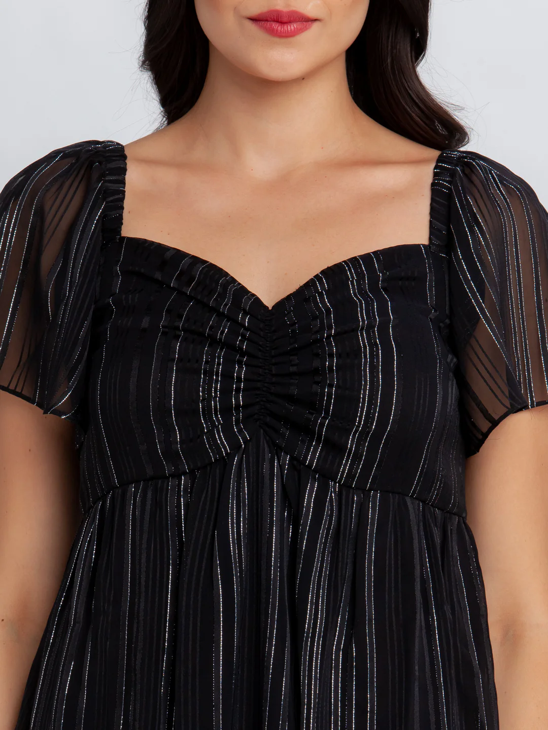Black Striped Flared Sleeve Short Dress - Image 6