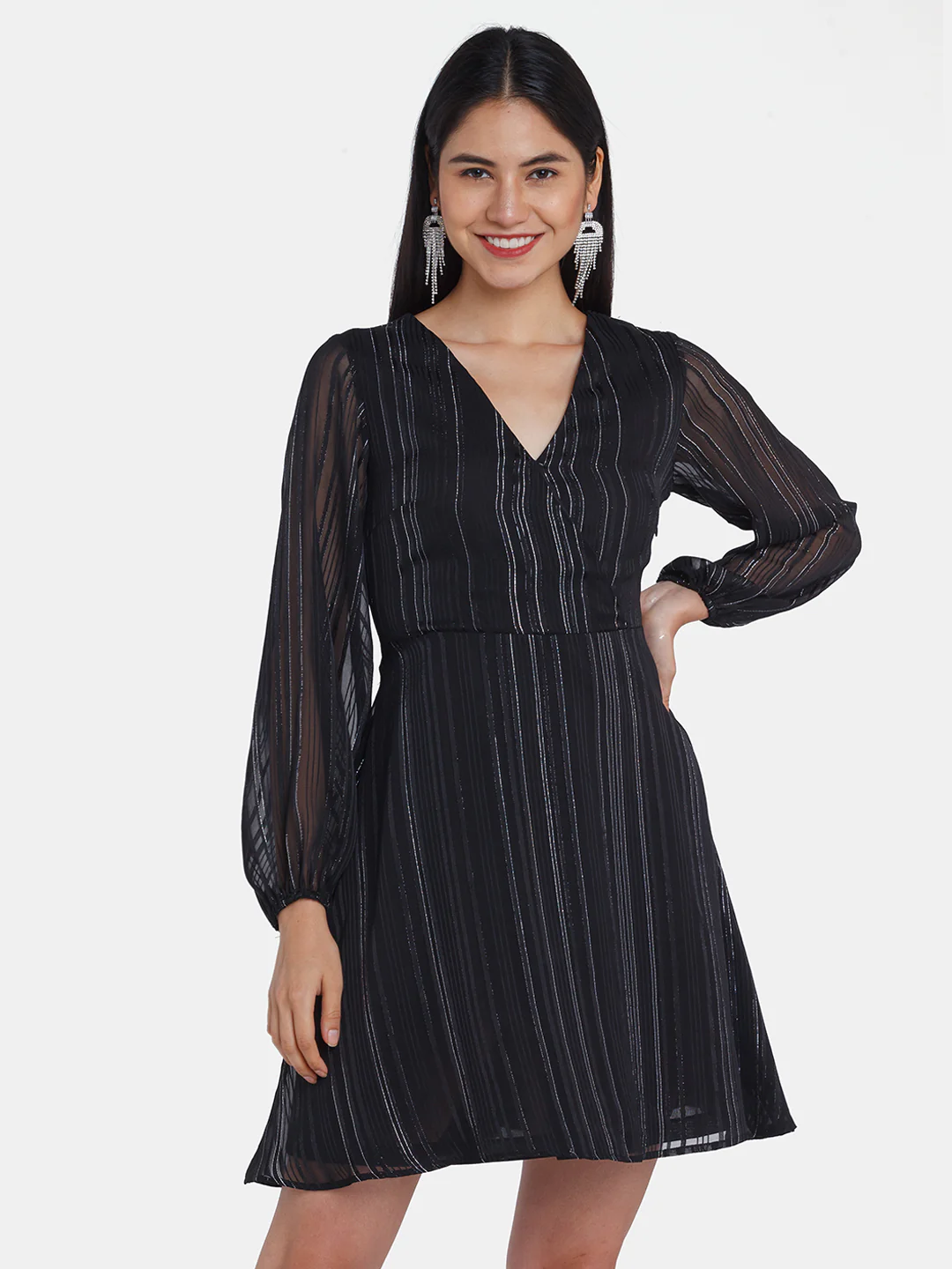 Black Striped Short Dress - Image 2