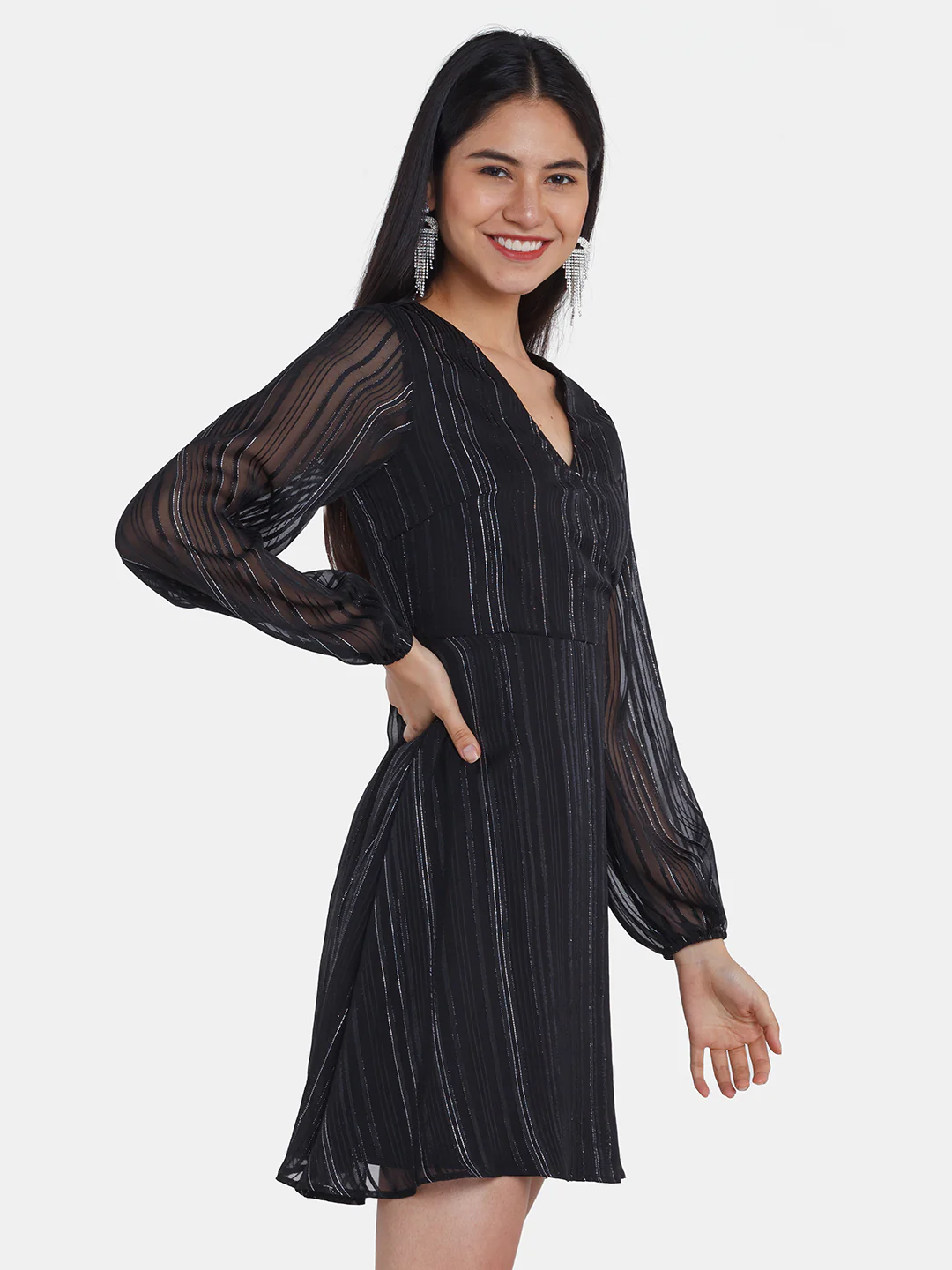 Black Striped Short Dress - Image 3