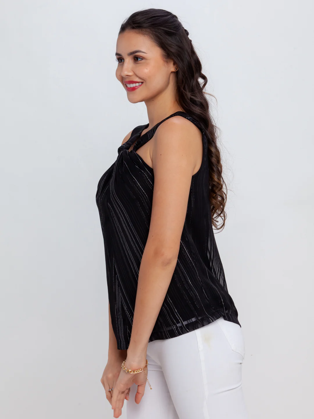 Black Striped Strappy Top - Image 3