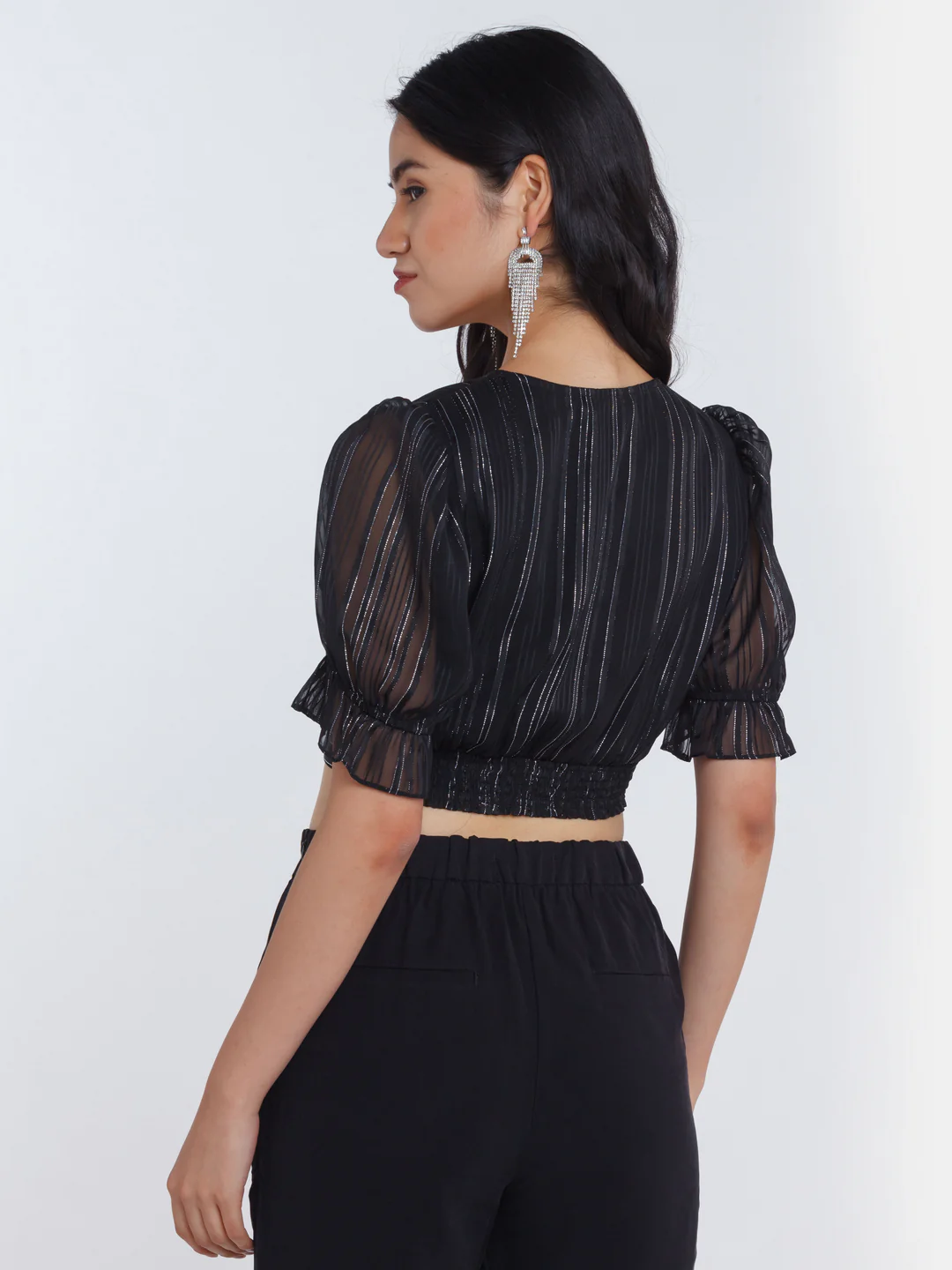 Black Striped Tie-Up Top - Image 4