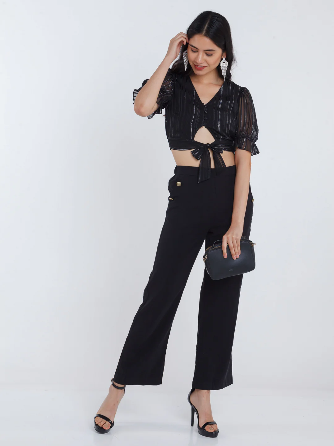 Black Striped Tie-Up Top - Image 5