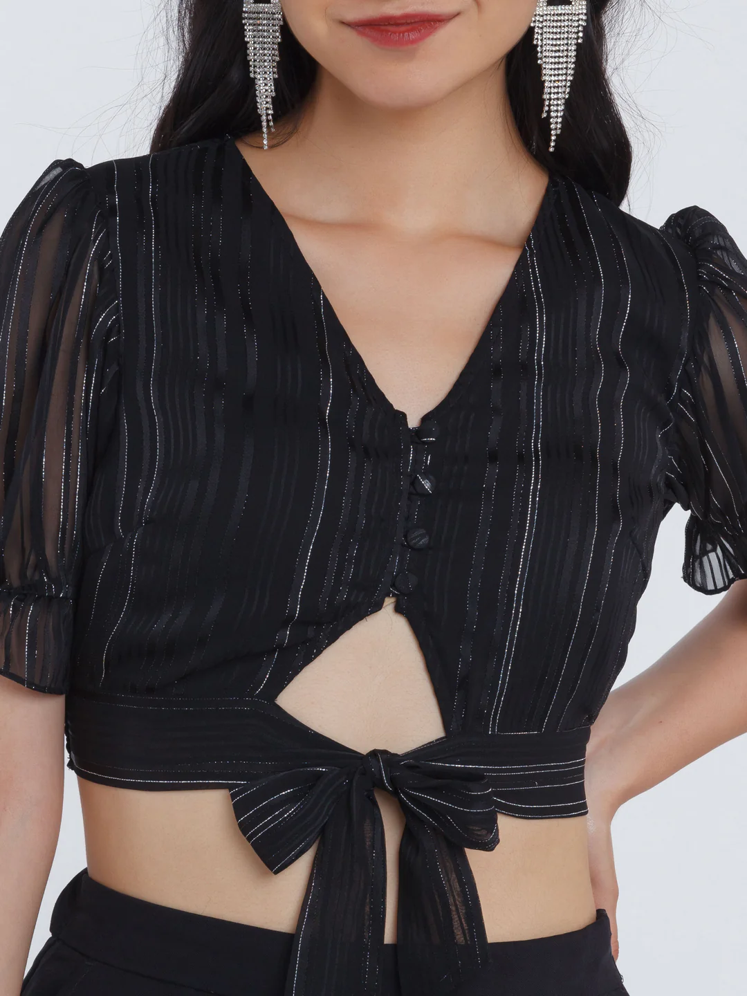 Black Striped Tie-Up Top - Image 6