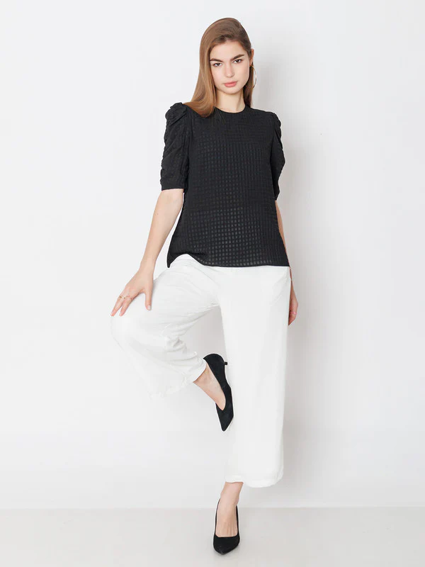 Black Textured Regular Fit Top