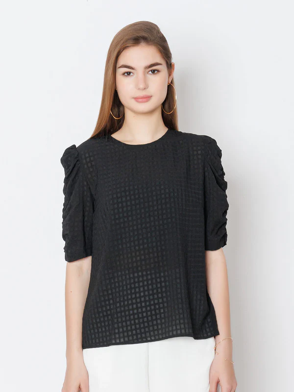 Black Textured Regular Fit Top - Image 2